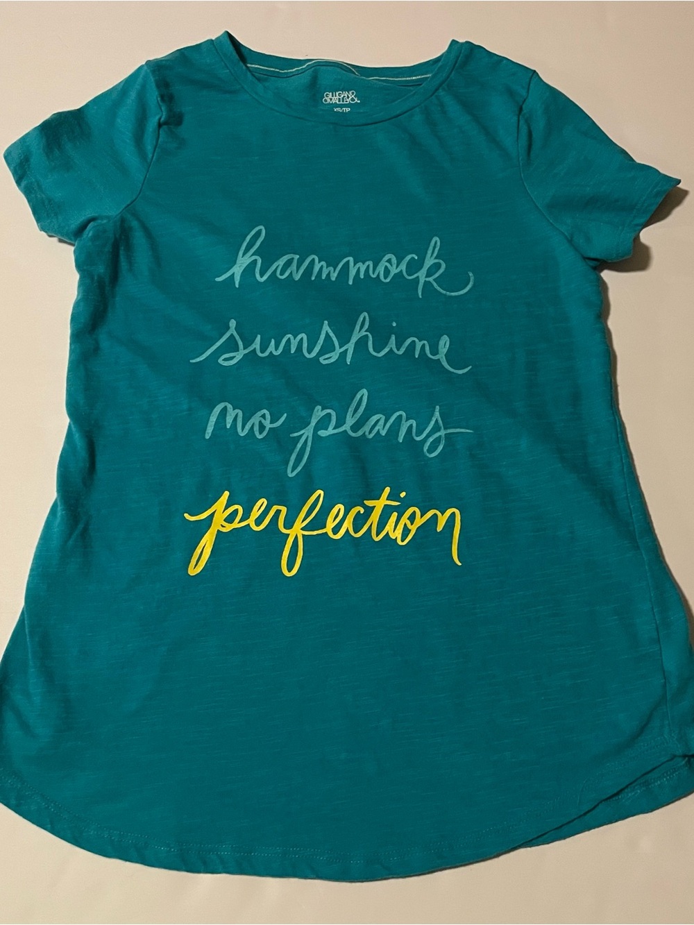 Gilligan & O'Malley Teal Short Sleeve Tee with Yellow Script